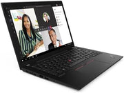 Laptop displaying a video call on a white background