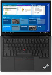 Lenovo ThinkPad laptop with a multi-tasking screen on a white background
