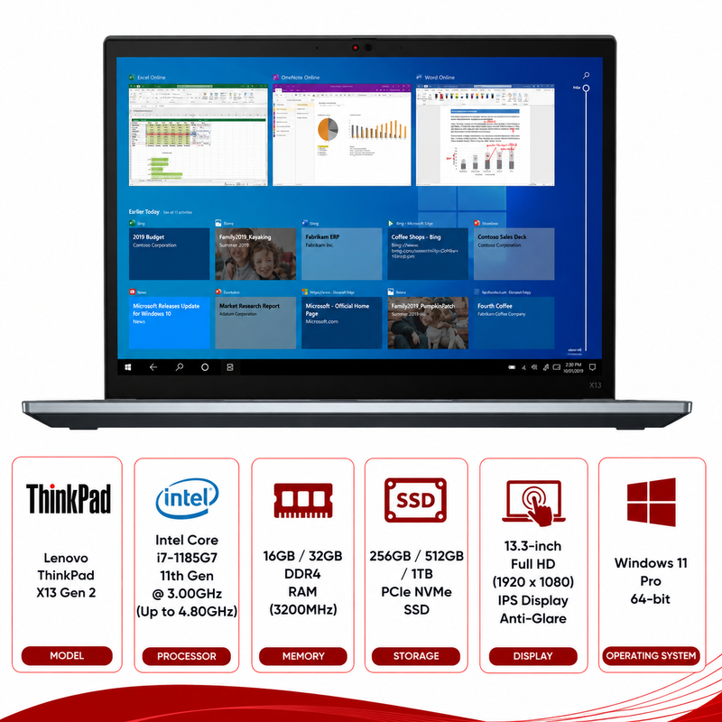 Lenovo ThinkPad X13 Gen 2 Intel Core i7-1185G7 Laptop Windows 11 (Refurbished)