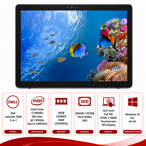 Dell Latitude 7200 Intel Core i7-8665U Laptop (Refurbished)