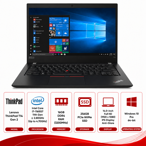 Lenovo ThinkPad T14 Gen 2 Intel Core i7-1165G7 Laptop Windows 11 (Refurbished)