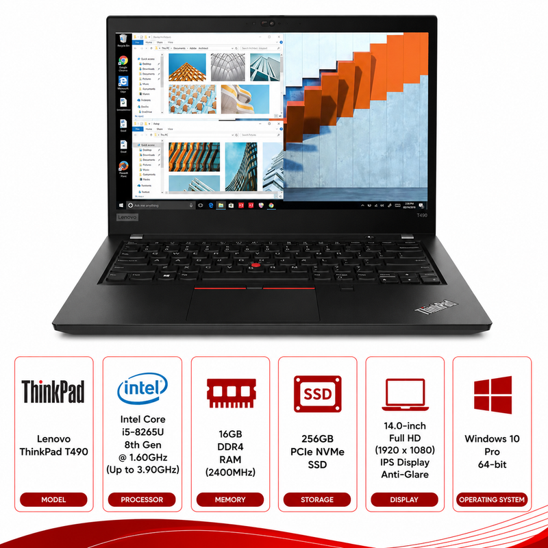Lenovo ThinkPad T490 Intel Core i5-8265U Laptop Windows 11 (Refurbished)
