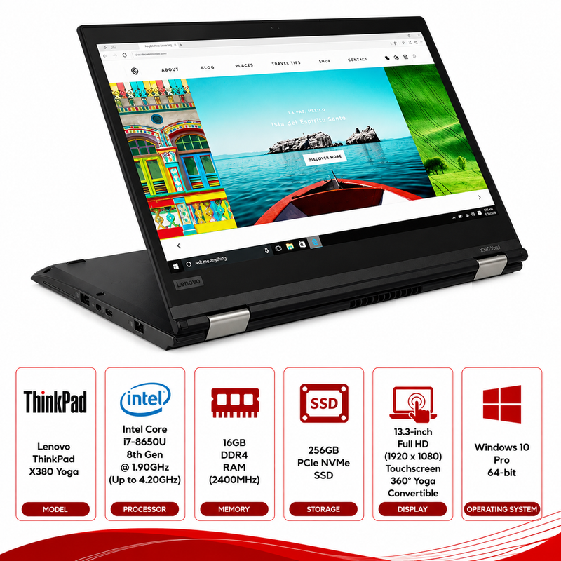 Lenovo ThinkPad X380 Yoga Intel Core i7-8650U Laptop Windows 11 (Refurbished)