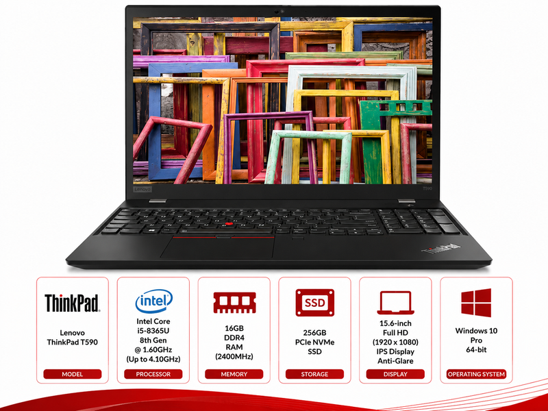 Lenovo ThinkPad T590 Intel Core i5-8365U Laptop Windows 11 (Refurbished)