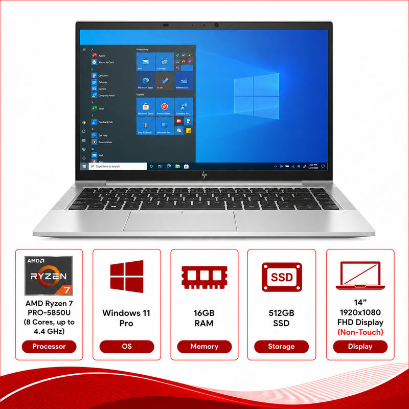 HP EliteBook 845 G8 AMD Ryzen 7 Pro 5850U Laptop Windows 11 Pro (Refurbished)
