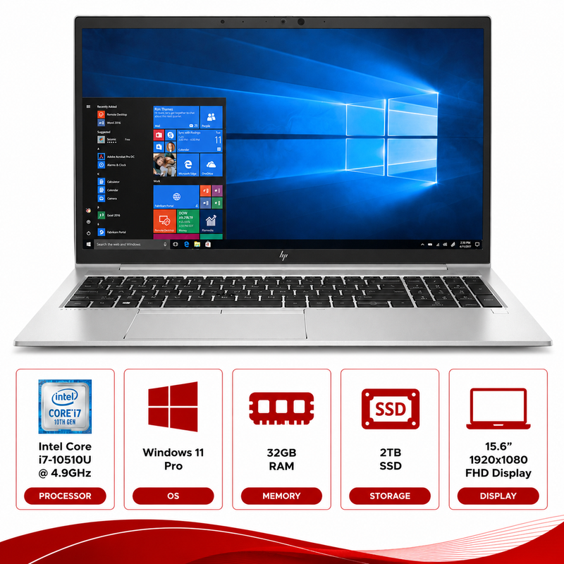 HP EliteBook 850 G7 Intel Core i7-10510U Laptop Windows 11 Pro (Refurbished)