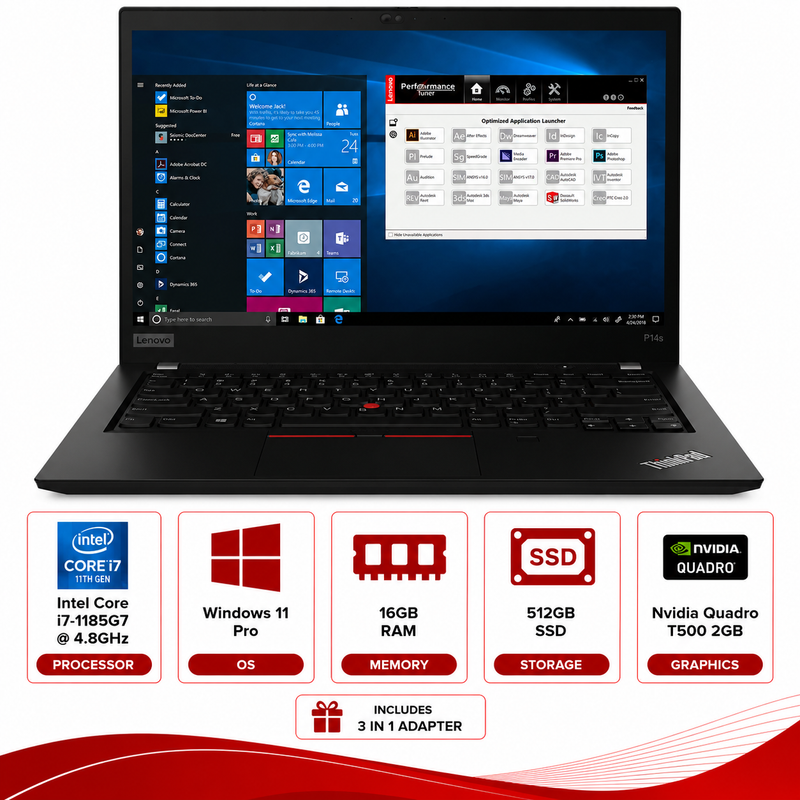 Lenovo ThinkPad P14s Gen 2 Intel Core i7-1185G7 Laptop Windows 11 Pro (Refurbished)