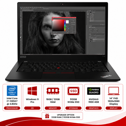 Lenovo ThinkPad P14s Gen 2 Intel Core i7-1185G7 Laptop Windows 11 Pro (Refurbished)