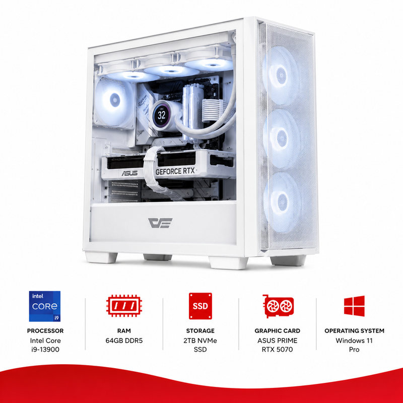 Custom White Gaming PC Intel Core i9-13900 Windows 11 Pro