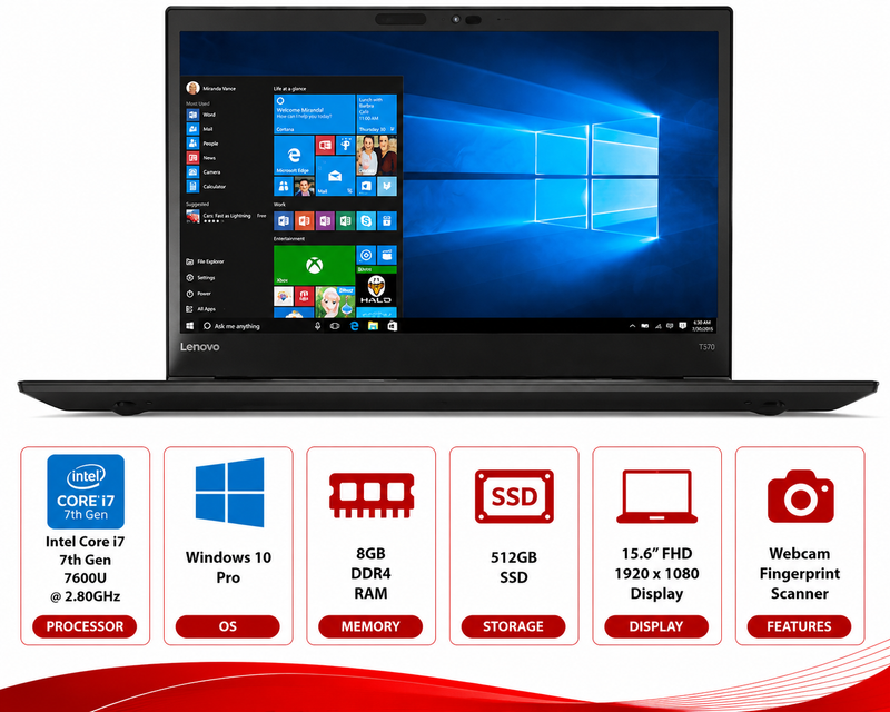 Lenovo ThinkPad T570 Intel Core i7-7600U Laptop (Refurbished)