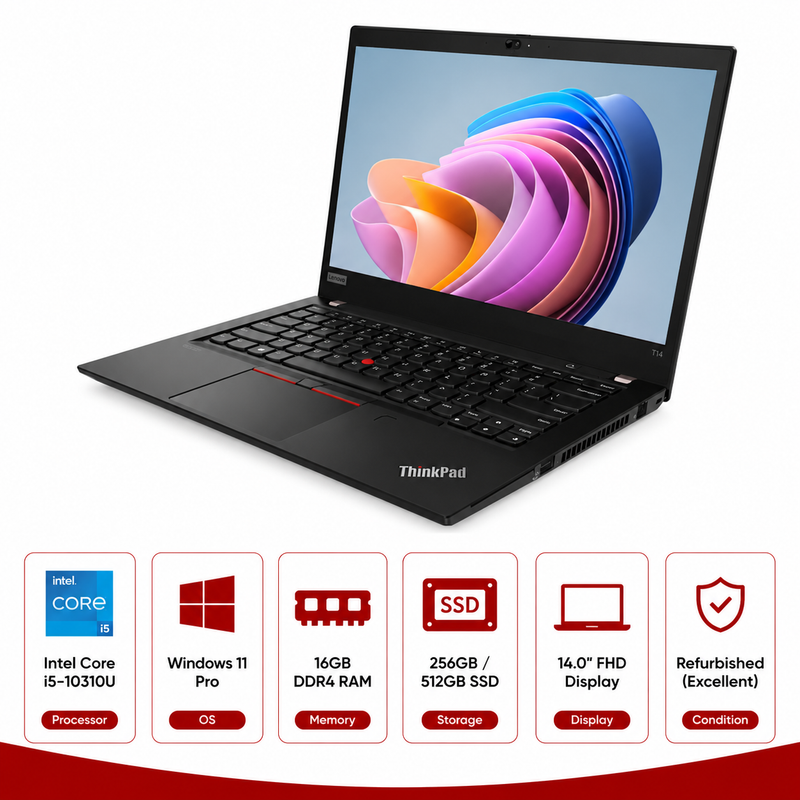 Lenovo ThinkPad T14 Gen 1 Intel Core i5-10310U Laptop Windows 11 (Refurbished)
