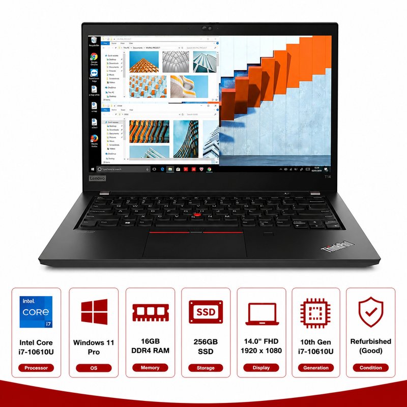 Lenovo ThinkPad T14 Gen 1 Intel Core i7-10610U Laptop Windows 11 Pro (Refurbished)