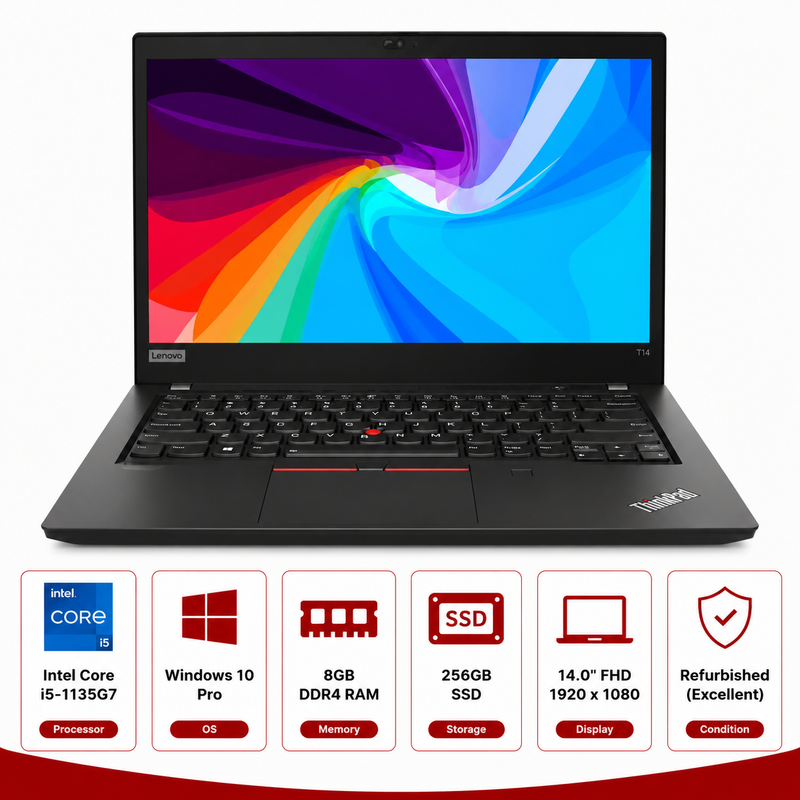 Lenovo ThinkPad T14 Gen 2 Intel Core i5-1135G7 Laptop Windows 10 (Refurbished)