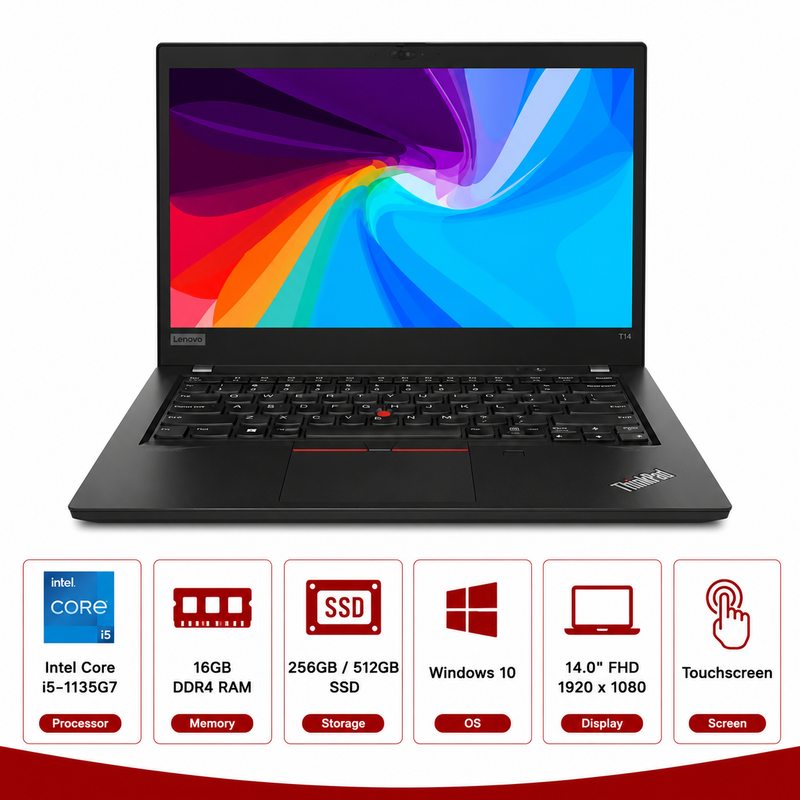 Lenovo ThinkPad T14 Gen 2 Intel Core i5-1135G7 Touchscreen Laptop Windows 10 (Refurbished)
