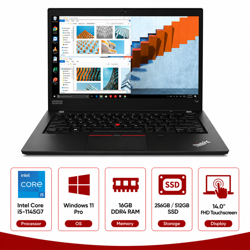 Lenovo ThinkPad T14 Gen 2 Intel Core i5-1145G7 Touchscreen Laptop Windows 11 Pro (Refurbished)