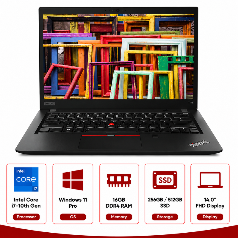 Lenovo ThinkPad T14s Gen 1 Intel Core i7-10th gen Laptop Windows 11 Pro (Refurbished)