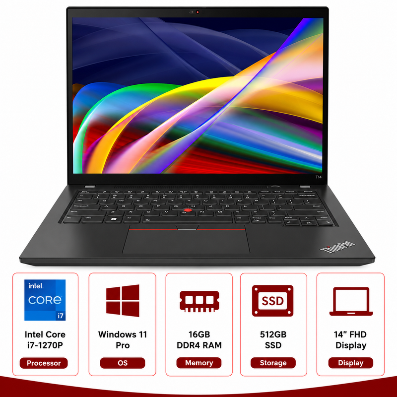 Lenovo ThinkPad T14 Gen 3 Intel Core i7-1270P Laptop Windows 11 Pro (Refurbished)