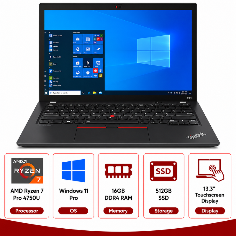 Lenovo ThinkPad X13 AMD Ryzen 7 Pro 4750U Touchscreen Laptop Windows 11 Pro (Refurbished)