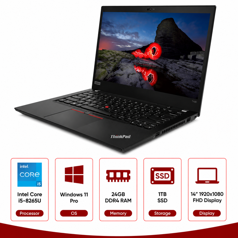 Lenovo ThinkPad T490 Intel Core i5-8265U Laptop Windows 11 Pro (Refurbished)