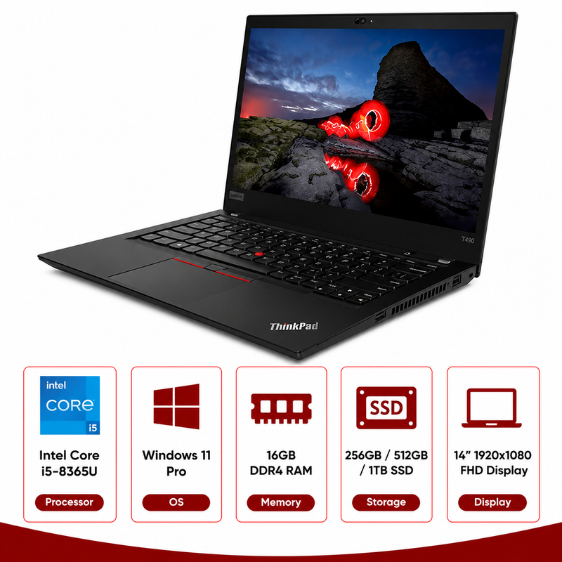 Lenovo ThinkPad T490 Intel Core i5-8365U Laptop Windows 11 Pro (Refurbished)