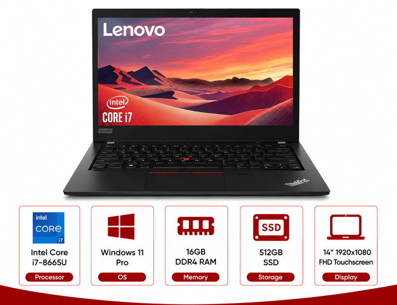Lenovo ThinkPad T490 Intel Core i7-8665U Touchscreen Laptop Windows 11 Pro (Refurbished)
