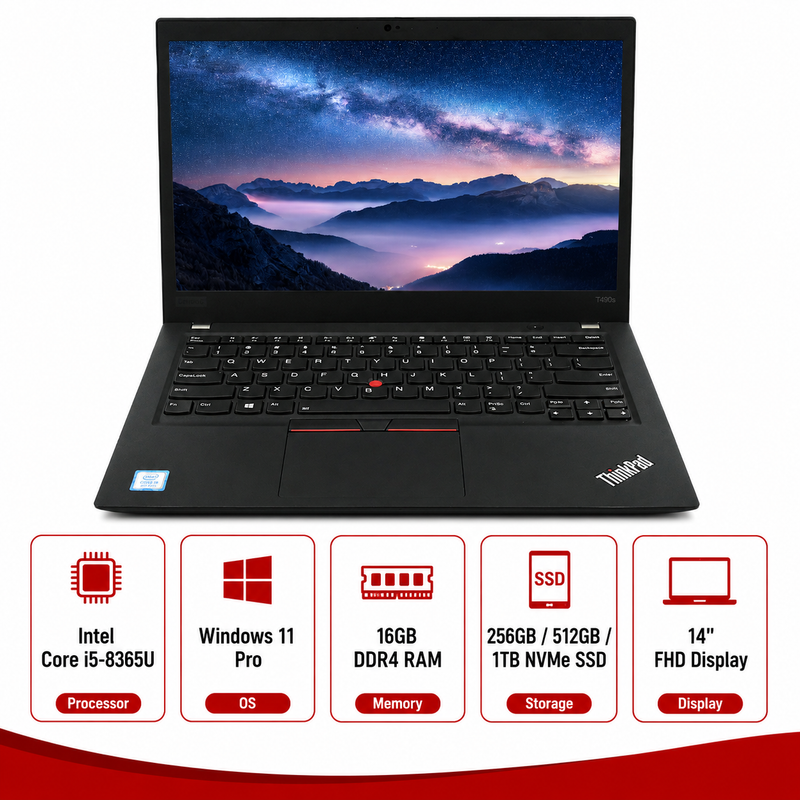 Lenovo ThinkPad T490s Intel Core i5-8365U Laptop Windows 11 Pro (Refurbished)
