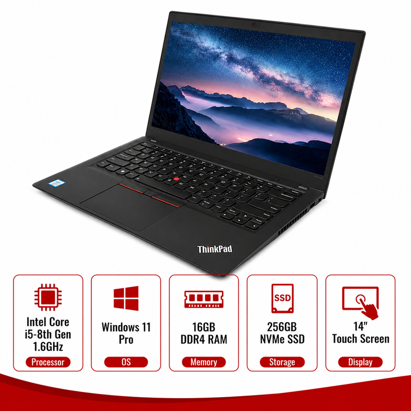 Lenovo ThinkPad T490s Intel Core i5-8th gen Touchscreen Laptop Windows 11 Pro (Refurbished)