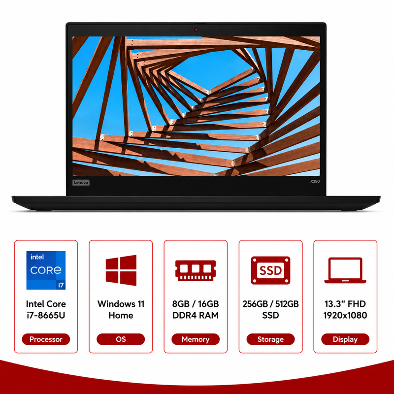 Lenovo ThinkPad X390 Intel Core i7-8665U Laptop Windows 11 Pro (Refurbished)