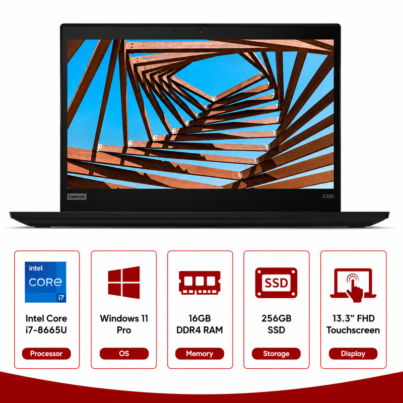 Lenovo ThinkPad X390 Intel Core i7-8665U Touchscreen Laptop Windows 11 Pro (Refurbished)