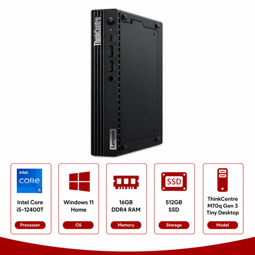 Lenovo ThinkCentre M70q Gen 3 Intel Core i5-12400T Desktop Windows 11 Home (Refurbished)