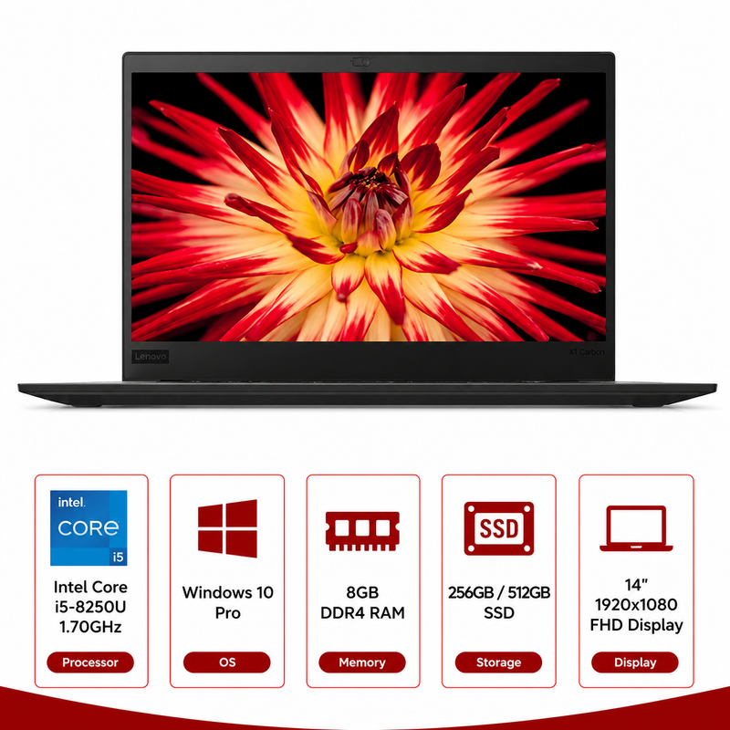 Lenovo ThinkPad X1 Carbon Gen 6 Intel Core i5-8250U Laptop Windows 10 (Refurbished)