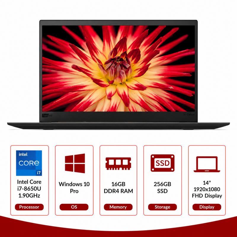 Lenovo ThinkPad X1 Carbon Gen 6 Intel Core i7-8650U Laptop Windows 10 Pro (Refurbished)