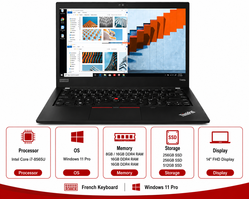Lenovo ThinkPad T490s Intel Core i7-8565U Laptop Windows 11 Pro (Refurbished)