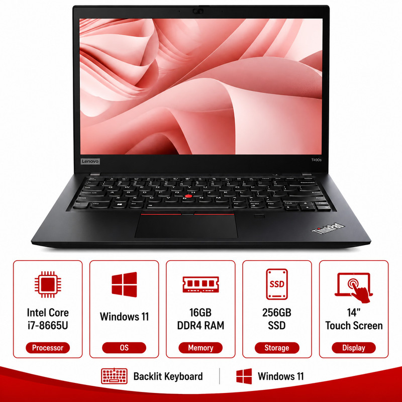 Lenovo ThinkPad T490s Intel Core i7-8665U Touchscreen Laptop Windows 11 (Refurbished)