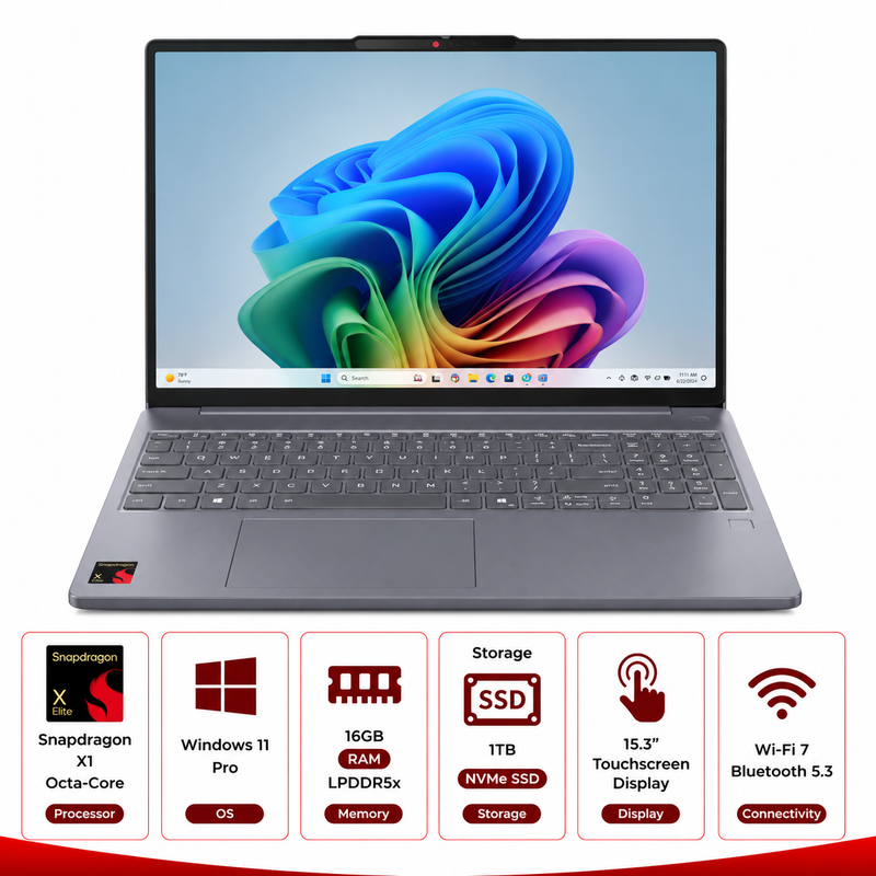 Lenovo IdeaPad 15.3" Ultra Fast Snapdragon X1 Octa-Core Touchscreen Laptop Open Box (Refurbished)
