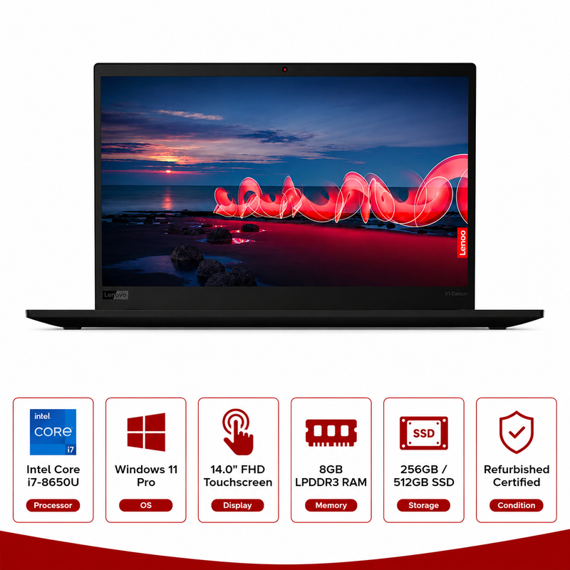 Lenovo ThinkPad X1 Carbon 6th Gen Intel Core i7-8650U Touch-screen Ultrabook Windows 11 Pro (Refurbished)