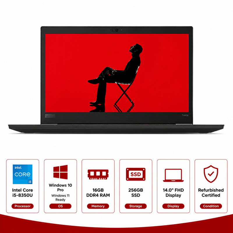 Lenovo ThinkPad T480s Intel Core i5-8350U Laptop, Win 10 Pro, 11 (Refurbished)