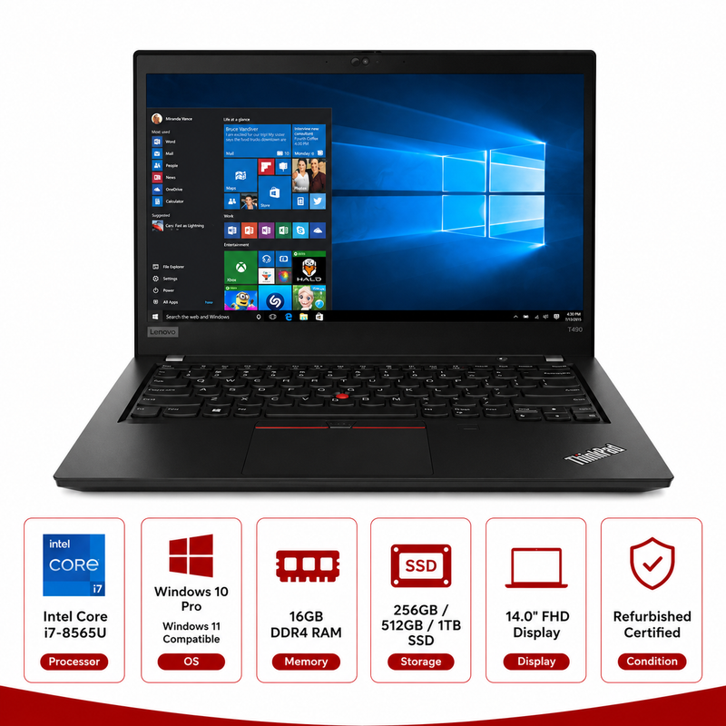 Lenovo ThinkPad T490 Intel Core i7-8565U Laptop (Refurbished)