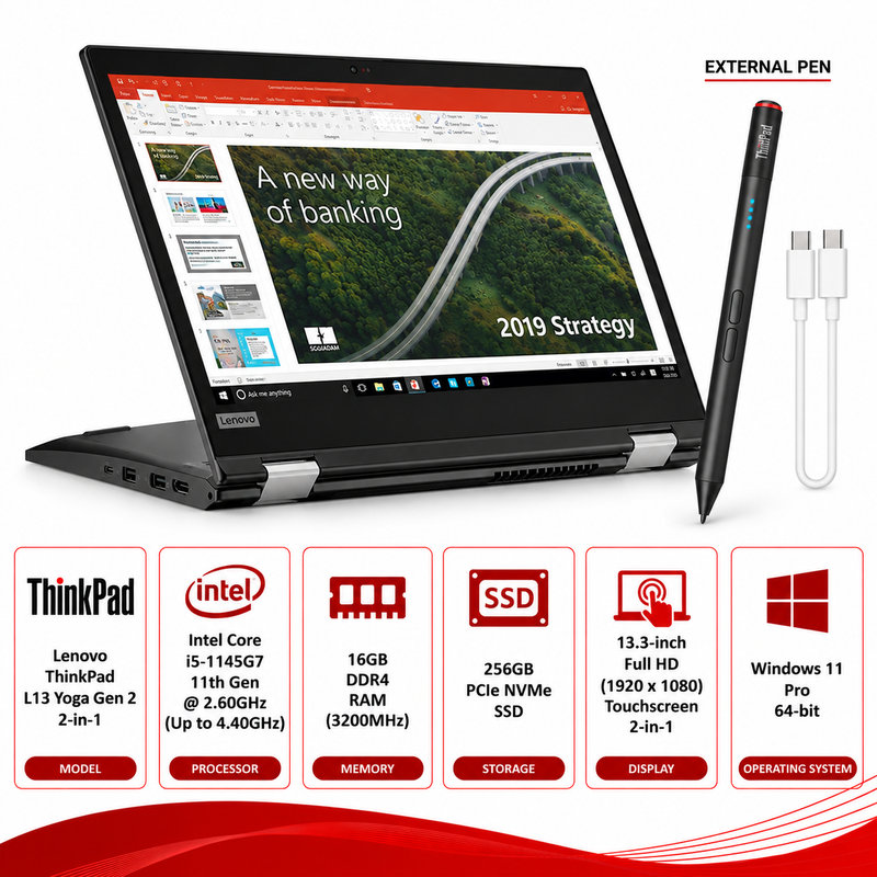 Lenovo ThinkPad L13 Yoga Gen 2 Intel Core i5-1145G7 Laptop Windows 11 Pro (Refurbished)