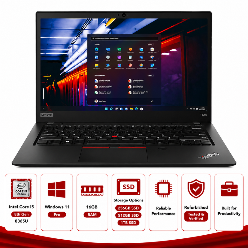 Lenovo ThinkPad T490s Intel Core i5-8365U Windows 11 Pro (Refurbished)