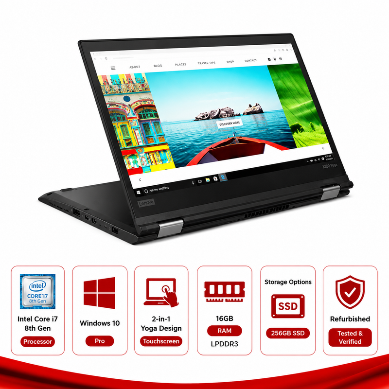Lenovo ThinkPad X380 Intel Core i7-8650U Yoga 2-in-1 touch Laptop Win 10 Pro (Refurbished)