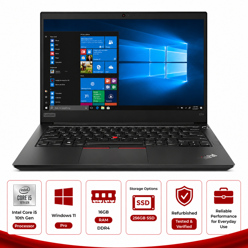 Lenovo ThinkPad E14 Gen 1 Intel Core i5-10210U Win 11 Pro Black (Refurbished)